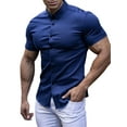 thumbnail image 2 of Coduop Mens Muscle Dress Shirts Slim Fit Solid Color Short Sleeve Casual Button Down Shirt Blouse, 2 of 5