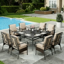 Sophia & William 9Pcs Outdoor Patio Dining Set Metal Cushioned Chairs and 60" Square Table Furniture Set for 8,Beige