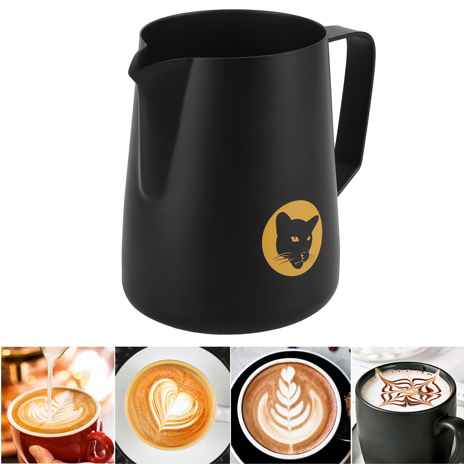 M Buder 20 oz / 600ml Multi-Purpose 304 Stainless Steel Milk Frothing Pitcher, Black Coffee Espresso Steaming Cup Mug