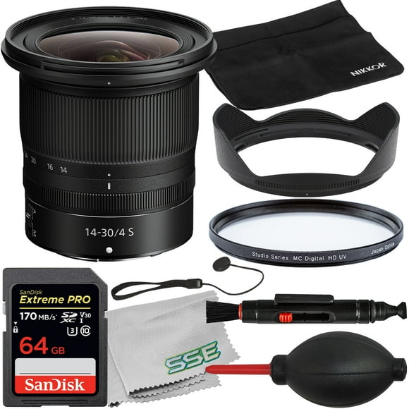 Nikon NIKKOR Z 14-30mm f/4 S Lens with Starter Accessory Bundle: SanDisk 64GB Extreme Pro Memory Card, Multi-Coated Digital HD UV Filter & More