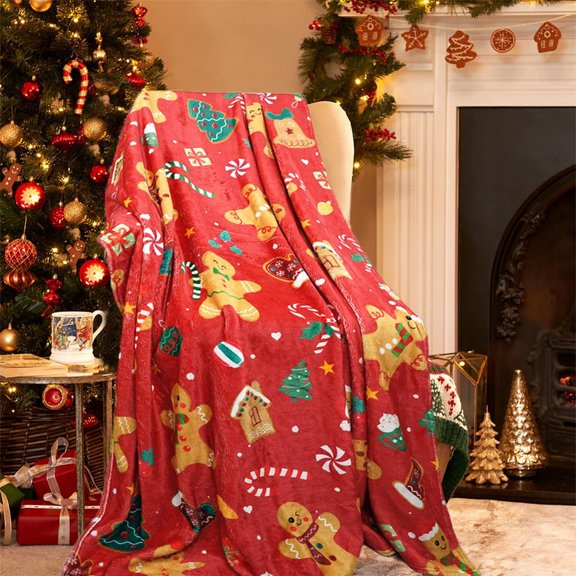 Christmas Flannel Throw Blanket, Soft Warm Blanket for Home Sofa Couch Holiday Decor