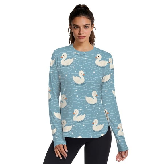 Duck Blue Wave Women UPF 50 UV Shirts Long Sleeve with Thumb Holes Workout Sun Shirt Quick Dry Athletic Hiking Tops