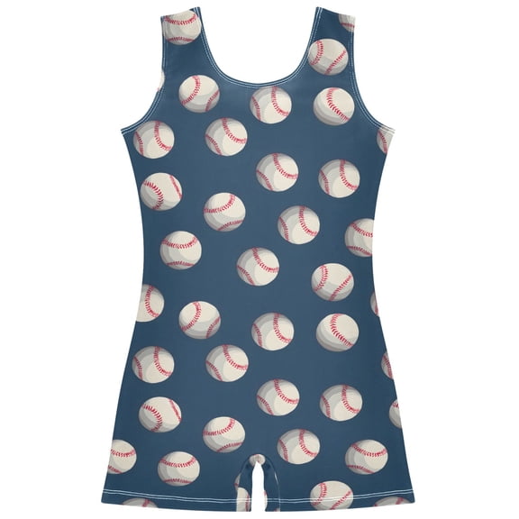 Gymnastics Leotard Sleeveless Baseballs on A Navy Blue Backg Pattern Stretchy Dance Bodysuit Breathable Athletic Ballet Yoga Outfit for Ages 3-14