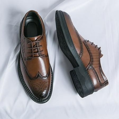 

GUANGZHYZYFUS Stylish Men‘s Solid Wing-tip Brogues Featuring Split Leather Uppers Durable and Wear-resistant Non Slip Lace-up Dress Shoes Perfect for Business Occasions and Office Daily