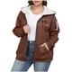 thumbnail image 2 of Sudadera informal con capucha y manga larga para mujer, estilo navideño, de gran tamaño, color liso, con cremallera, capucha y forro polar grueso, chaqueta de manga larga con hombros descubiertos, blu, 2 of 5