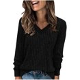 thumbnail image 2 of Otntypg Fall Sweaters for Women Lightweight Casual Striped Color Block V Neck Long Sleeve Ribbed Knit Tunic Shirts Loose Fit Dressy Sweater Tops Fashion 2025 Work Outfits Black XXL, 2 of 8