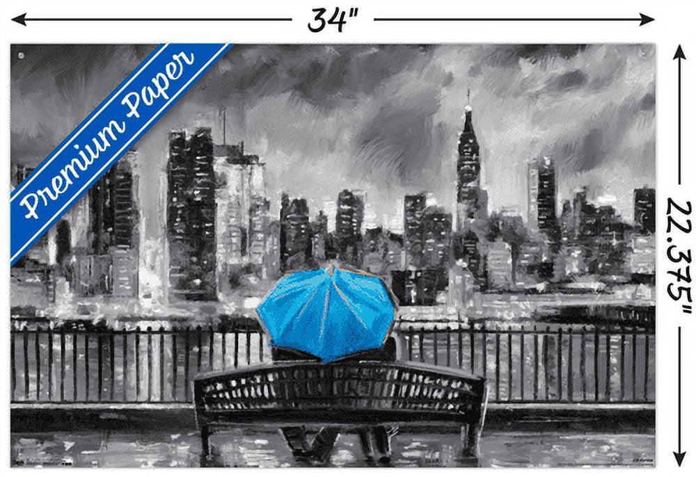 PD Moreno - Fine Art - Blue Umbrella Wall Poster with Pushpins, 22.375" x 34"