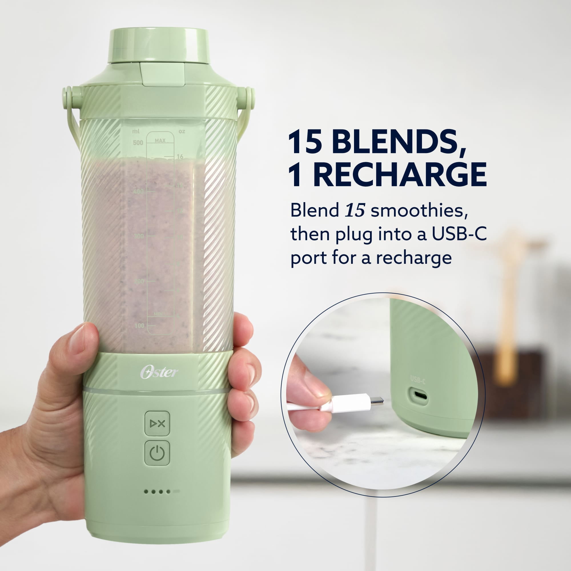 Oster GoMAX Portable Blender, Smoothie Blender, Personal Blender, Matcha Green