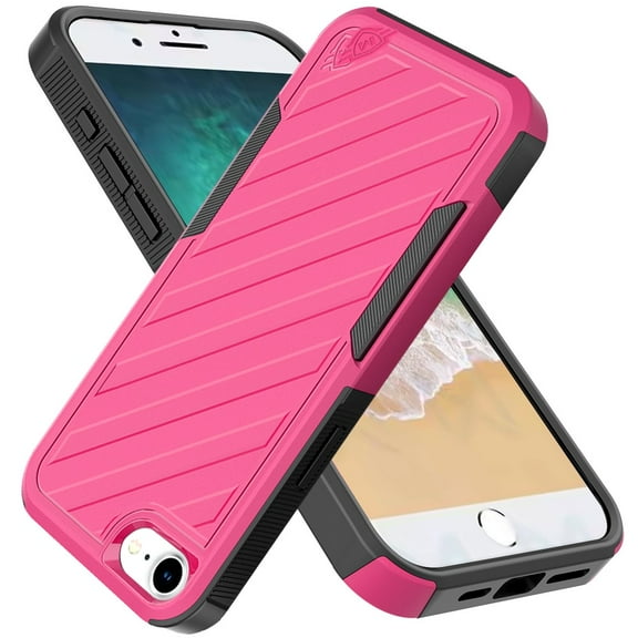 For Apple iPhone 16e Case, Hybrid lined shockproof dual layer Rugged 2in1 Hard PC & Silicone TPU Non Slip Textured Tough Armor Phone Cover (Hot Pink)