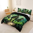 thumbnail image 3 of Metsweet Animal T-Rex Duvet Cover King, Wildlife Dino King Bedding, Green Brown,Black Reversible,3 Pieces,1 Duvet Cover and 2 Pillowcases, 3 of 6
