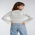 thumbnail image 2 of Forever 21 Open-Front Pointelle Bow Cardigan, Color- Ivory, Size- M, 2 of 5