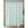 thumbnail image 4 of Geometric Striped Pattern Shower Curtain, Cyan Gray White Wave Pattern Bathroom Decor Curtains Set with Hooks, Waterproof Fabric Home Accessories， 72 X 72 Inch Long, 4 of 6