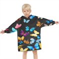 thumbnail image 3 of Black Blue Yellow Butterfly Pattern Blanket Hoodies for Kids 6-13YR Oversize Wearable Blanket Hoodies for Boys Girls Teens, 3 of 7
