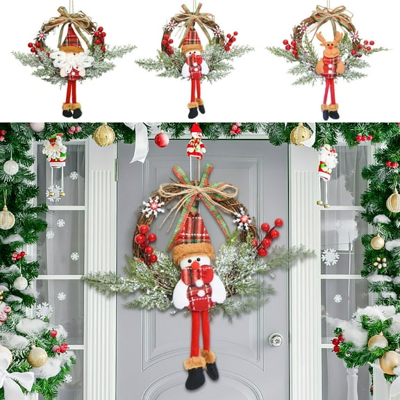CQCYD under $5 Christmas Snowman Wreath Xmas Hanging Garland Door Front Hanging Ornament Artificial Wreath Xmas Winter Wreath for Xmas Holiday Wedding Outdoor Indoor Home Decor