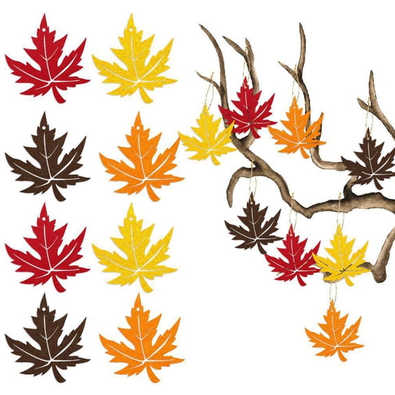 8 Pack 3.74×3.94in Fall Felt Maple Leaf Ornaments, Double-Layer Soft Felt Hanging Pendants, Reusable Autumn Harvest Decor for Thanksgiving Party, Home Indoor Outdoor Decoration