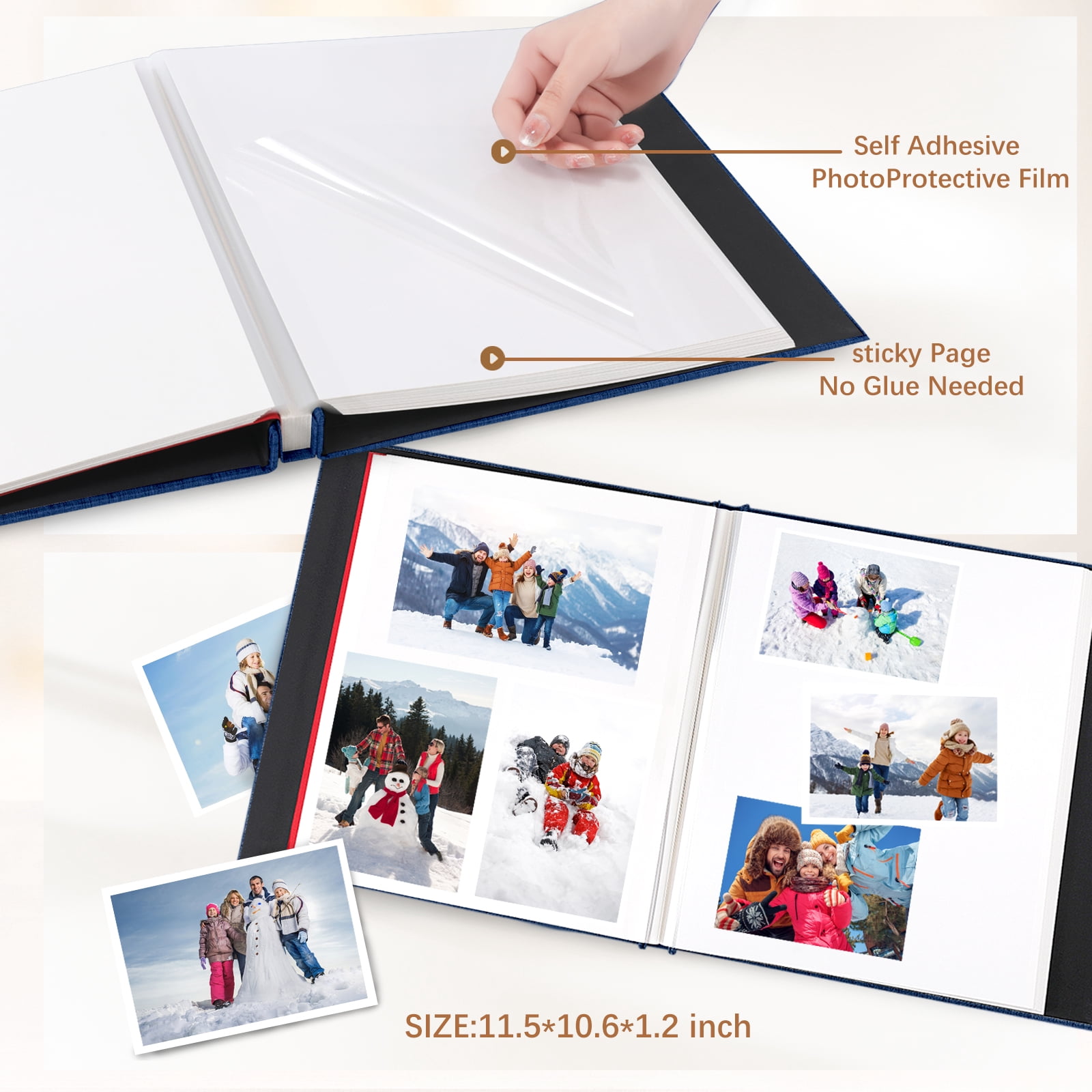 cherished memories 60 Pages Large photo album with self adhesive pages - perfect for photo paper 4x6 5x7 8x10, sticker book, and scrapbook supplies - stylish binder to preserve your moments