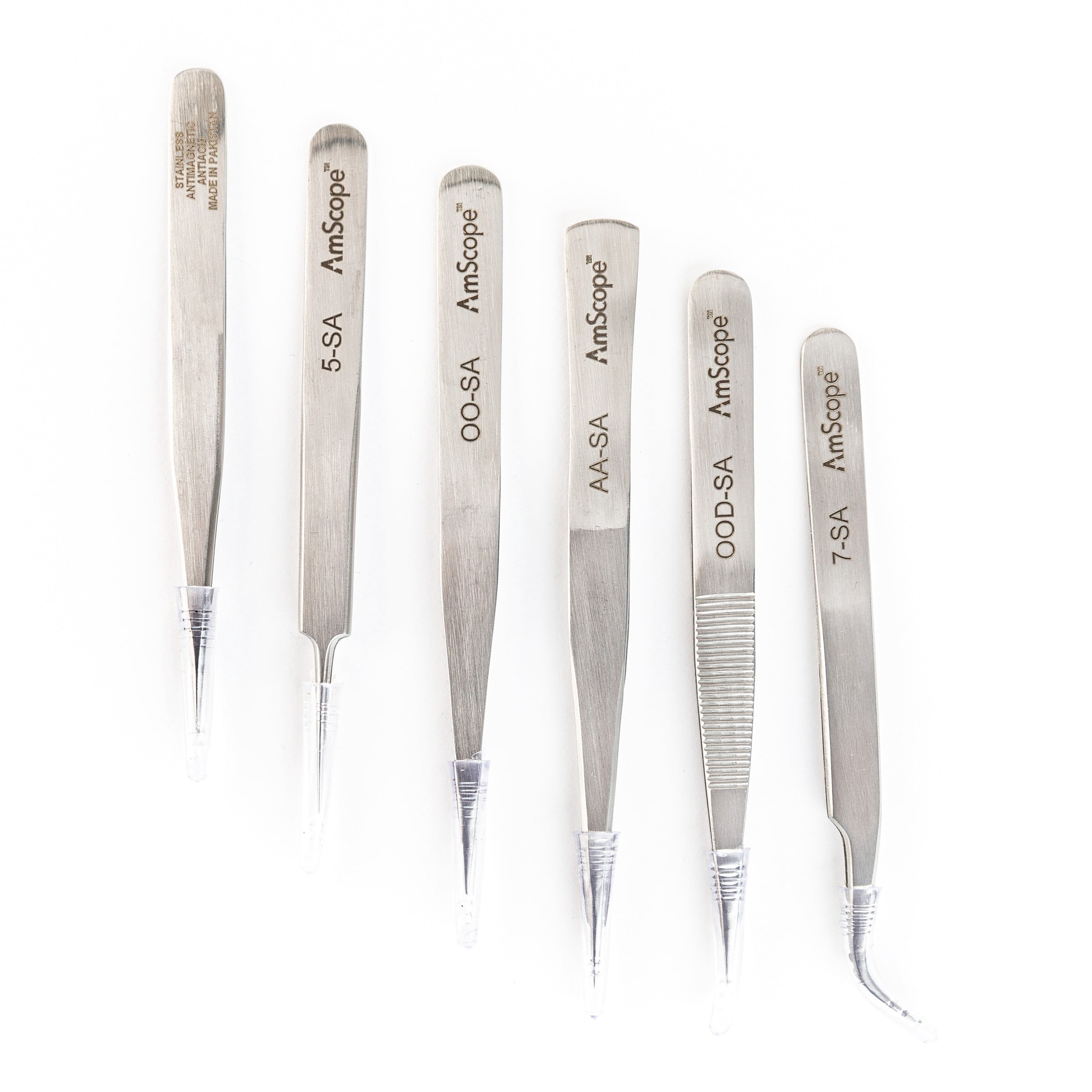 AmScope General Purpose Tweezers, 6 Piece Set in Vinyl Pouch