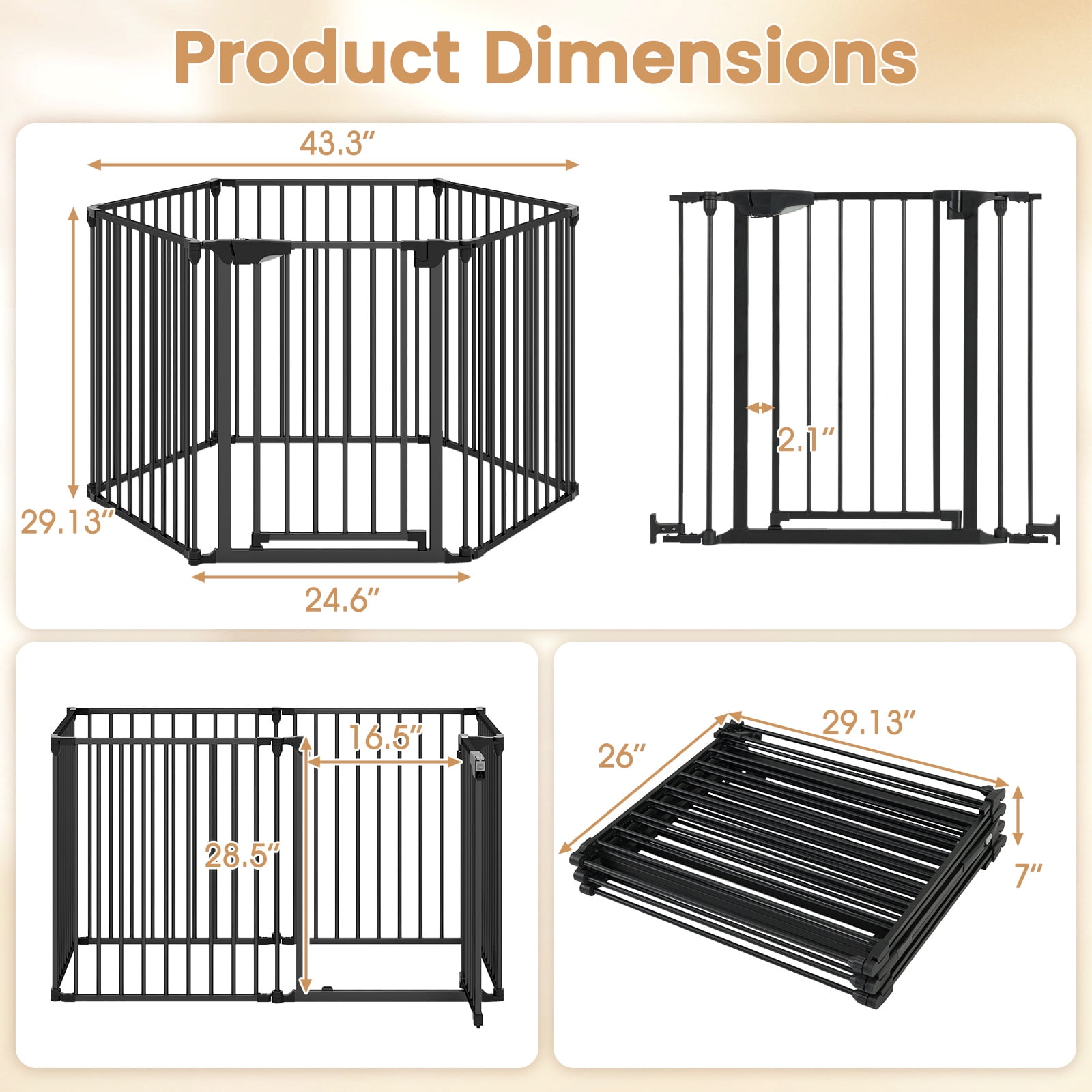 Gymax 6-Panel Adjustable Pet Safety Fence w/Auto-close Door & Double Locking System Black