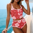 thumbnail image 4 of Guluxicc Women's Floral Printed Bikini Sets High Waisted Contrast Trim Round Neck Crop Top Bathing Suits Tankini Swimsuits Sets for Beach Summer Swimwear, 4 of 9