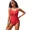 red, variant on Attraco Womens One Piece Swimwear Ribbed Bathing Suits Scallop Trim Swimsuits with Button Swimming Suit