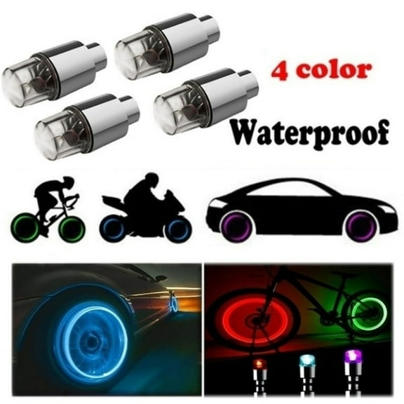 2pcs/4pcs Bike Motorcycle Car Wheel Tire Tyre Valve Cap Flash LED Light Spoke Lamp Auto Accessories Car Supplies Bike Supplies Neon Strobe LED Tire Valve Caps