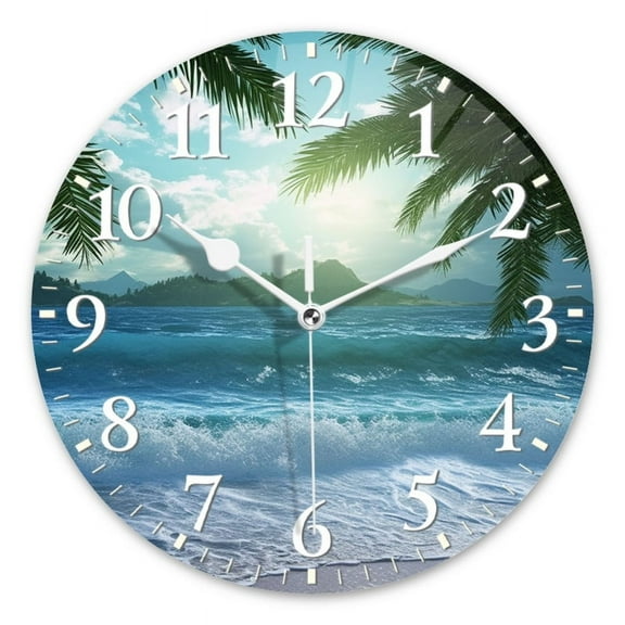 Non-Ticking Silent Wall Clocks Battery Operated Personalized Decor Clock for Living Room,Bedroom-Beautiful Tropical Beach With Palm Trees And Blue Waves(10inch)