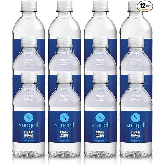 Distilled Water for CPAP Machines by Snugell (12-Pack, 12 oz) – Up to 15 Days Supply – Compact, Travel-Friendly, Clean and Multi-Use