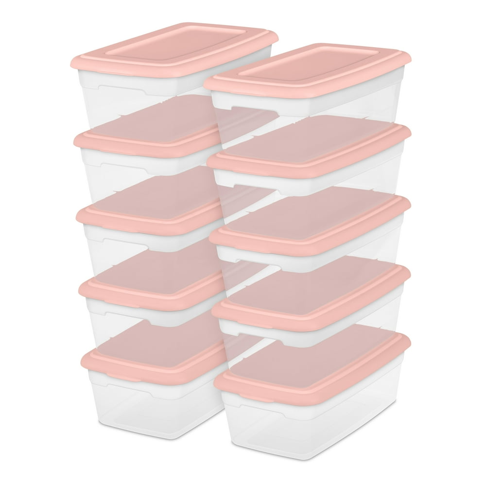 Sterilite Plastic Set of (10) 6 Qt. Storage Boxes Blush Pink Walmart