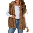 thumbnail image 3 of BiZtdJrK Sales For Today Womens Faux Fur Vest Winter Warm Short Coat Fluffy Shaggy Sleeveless Jacket Lounge Fuzzy Outerwear Brown L, 3 of 7