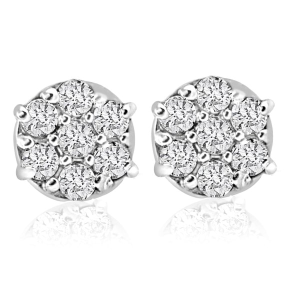 Pompeii3 1/4Cttw Diamond Cluster Women's Studs in 10k White Gold (I-J,I2-I3)
