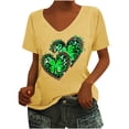 thumbnail image 3 of lcziwo St. Patrick's Day T Shirt for Women Lucky Clover Graphic Tees Casual Loose Fit Irish Shirts Cute U Neck Tunic Tops Blouse Yellow M, 3 of 5
