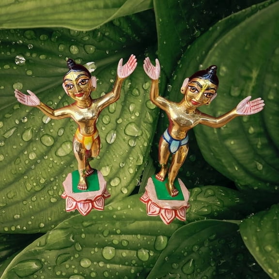 Gaur Nitai Murti | Lord Chaitanya & Nityananda Brass Idol for Home Temple"