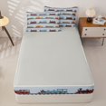 thumbnail image 4 of Castle Fairy Cartoon Vintage Train Zipper Twin Comforter Sets with Fitted Sheet and 2 Pillowcases,Colorful Locomotive Zipper Bedding Set for Bedroom,Blue Red Green,4-Piece,Grey Reversible, 4 of 6