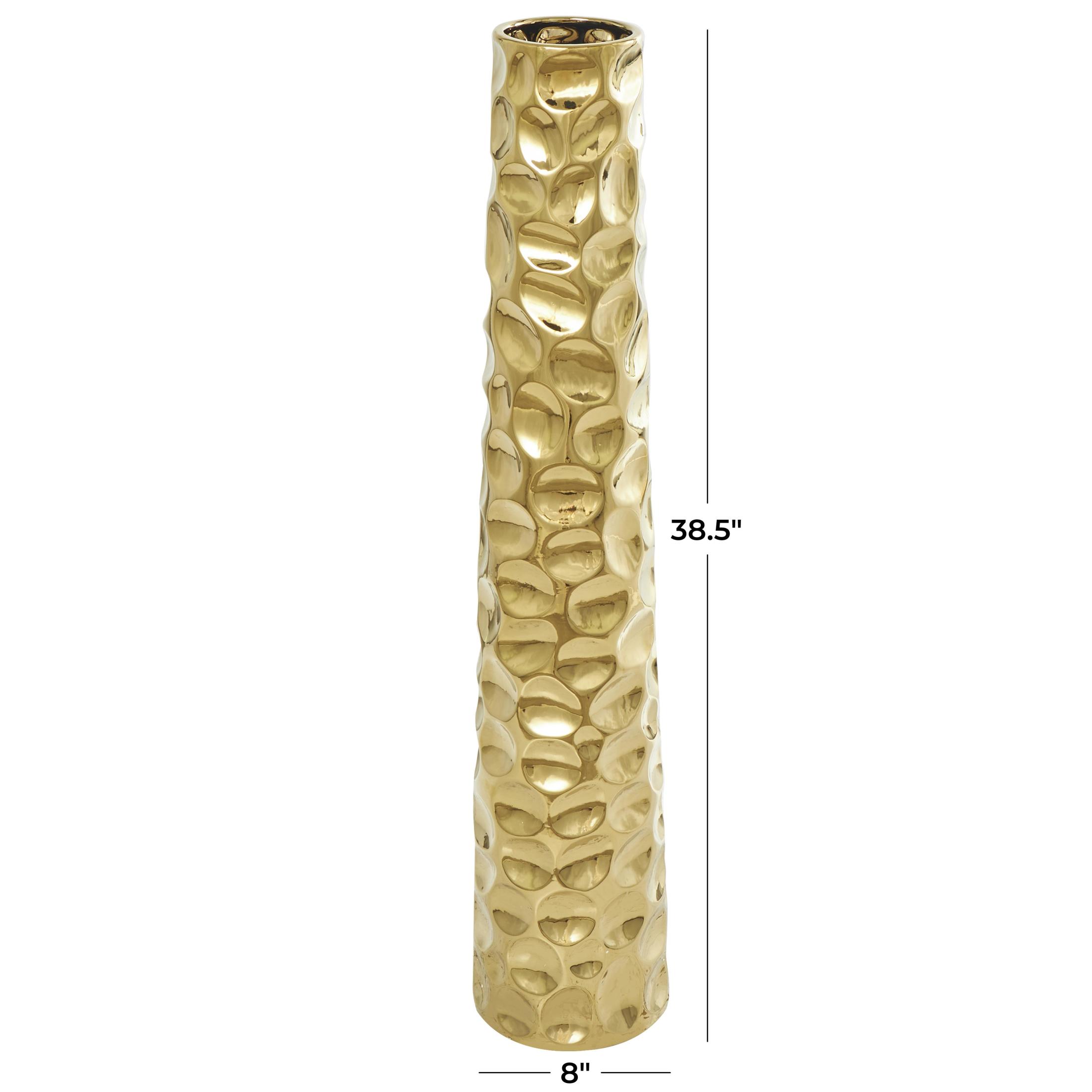 DecMode 39" Geometric Bubble Gold Ceramic Vase with Concaved Circles