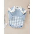 thumbnail image 3 of SAYOO Infant Baby Knitted Romper, Long Sleeve Crew Neck Plaid Print Frill Trim Bodysuit, 3 of 9