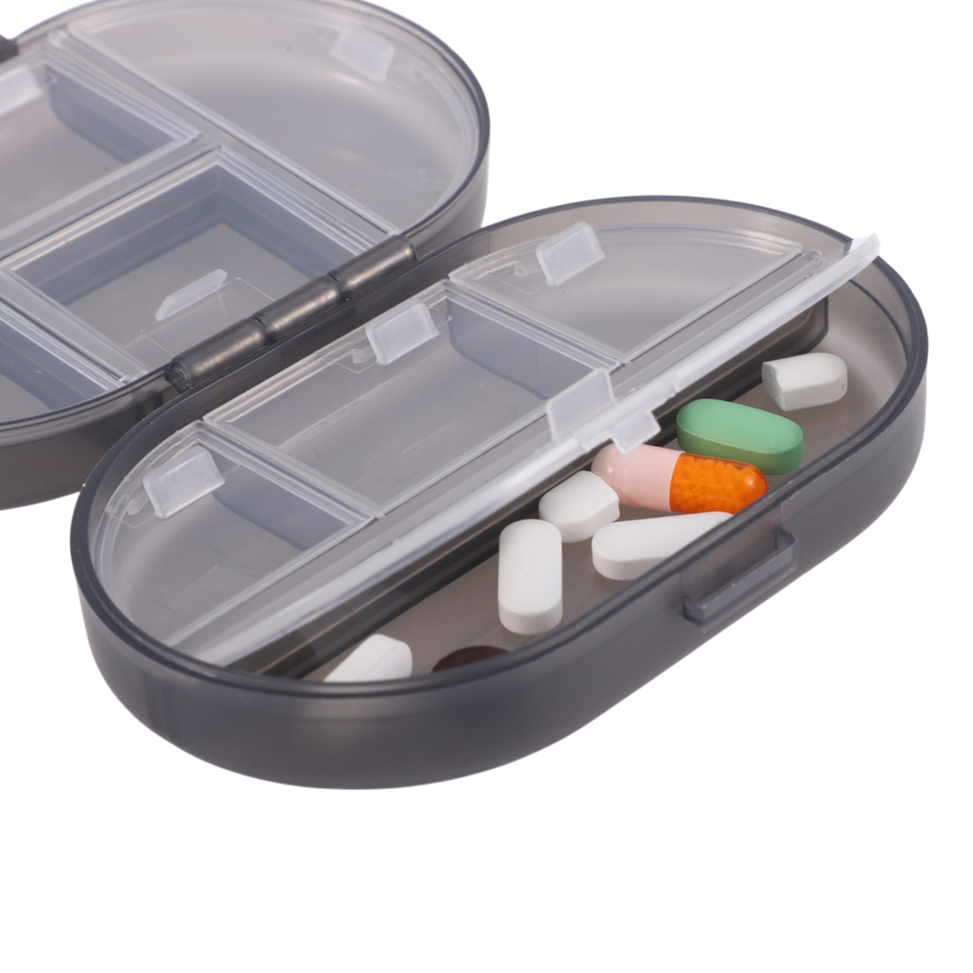 Unique Bargains Lightweight 8 Grids Flip Up Double Layer Pill Case Clear Gray