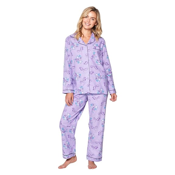Casual Nights Women's Flannel Long Sleeve Button Down Pajama Set