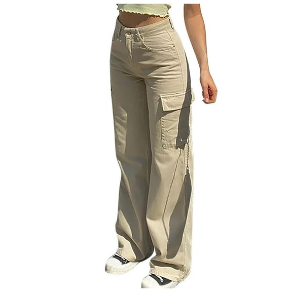 LLYwey Women's Capris Pants Spring and Summer Women's Button Zipper Solid Fashion Casual Straight Jeans Pants Female Dress Pants Long Pant Style H1607 Khaki L