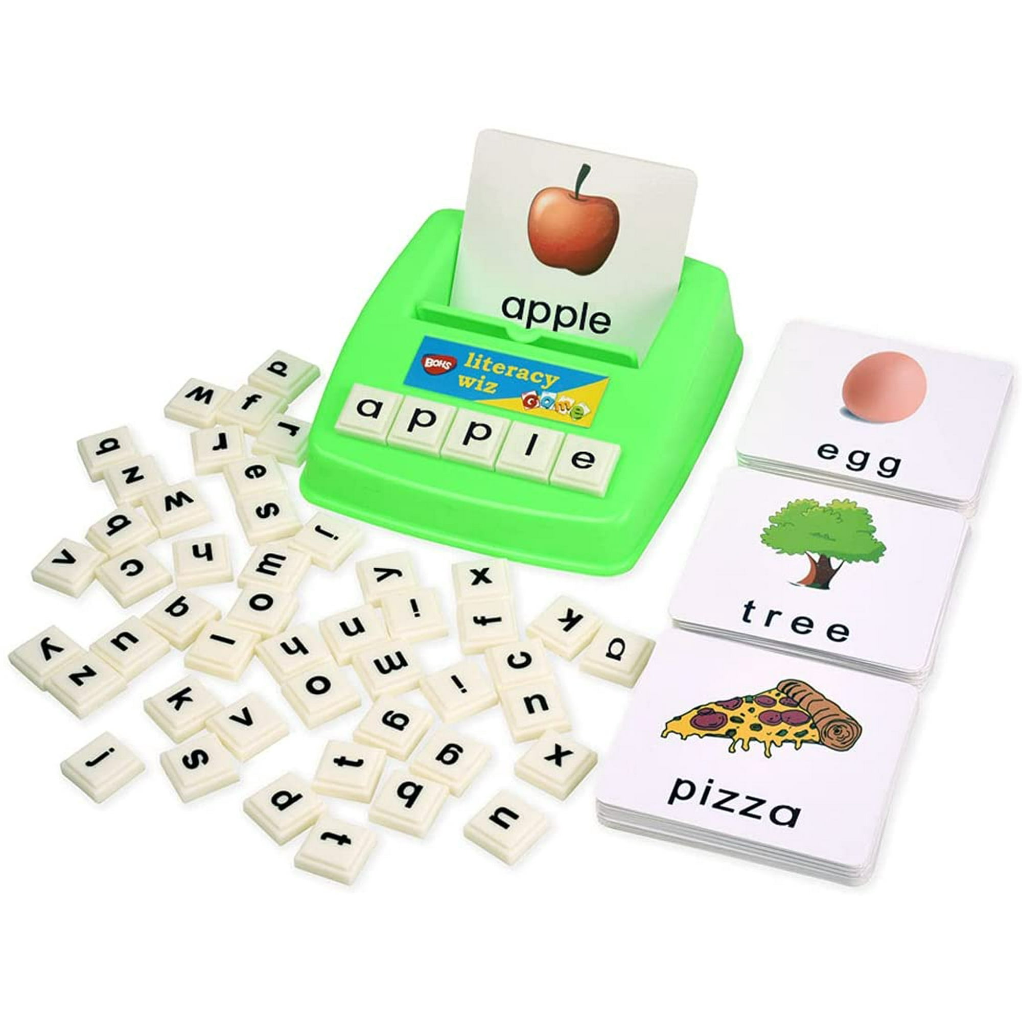 BOHS Italian Literacy Wiz Game - 60 Flash Cards & 52 Letter Tiles For Preschool Language Learning