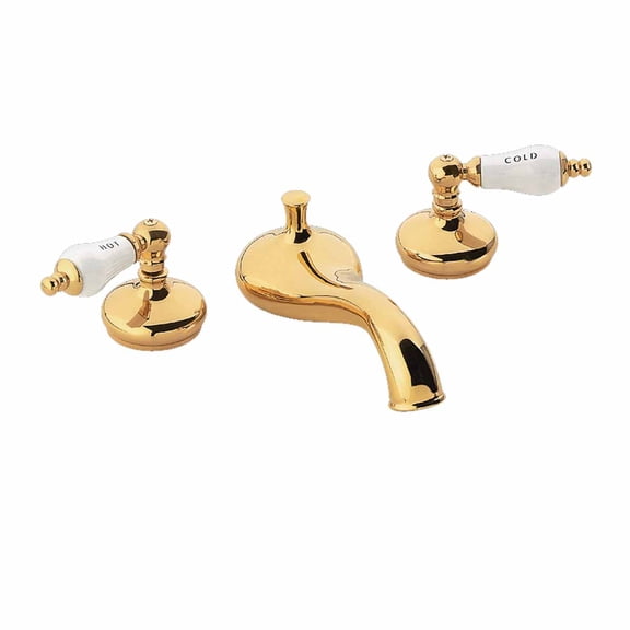 Brass Polished 8"-15" Widespread Bath Tub Faucet Luxurious Deck Mount Porcelain Double Lever Handle Heavy Duty Bathtub Brass Faucet | Renovators Supply
