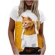 thumbnail image 1 of Camiseta informal para mujer con estampado de gato y cuello redondo, blusa de manga corta, Tops Fridja  bn4706, 1 of 4
