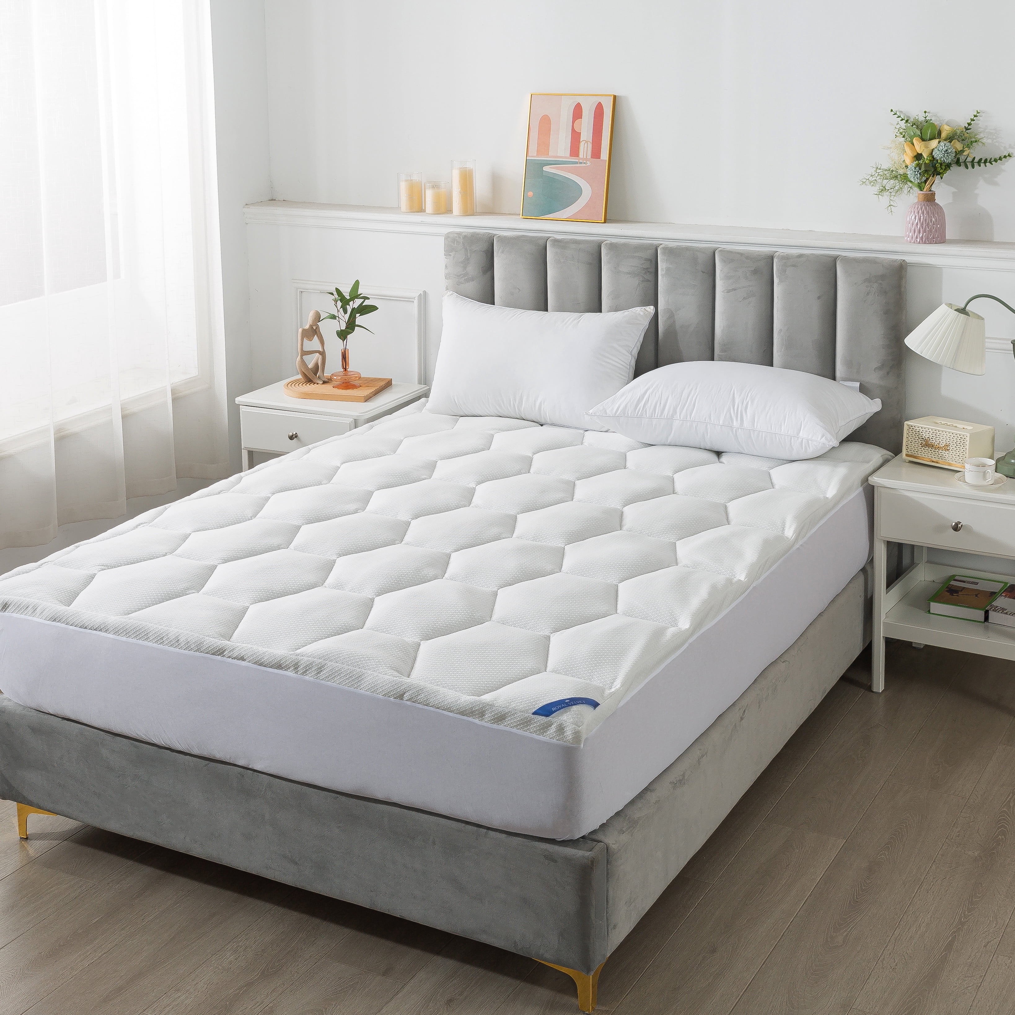 Royal Velvet Honeycomb Soft Knit Mattress Topper, Queen
