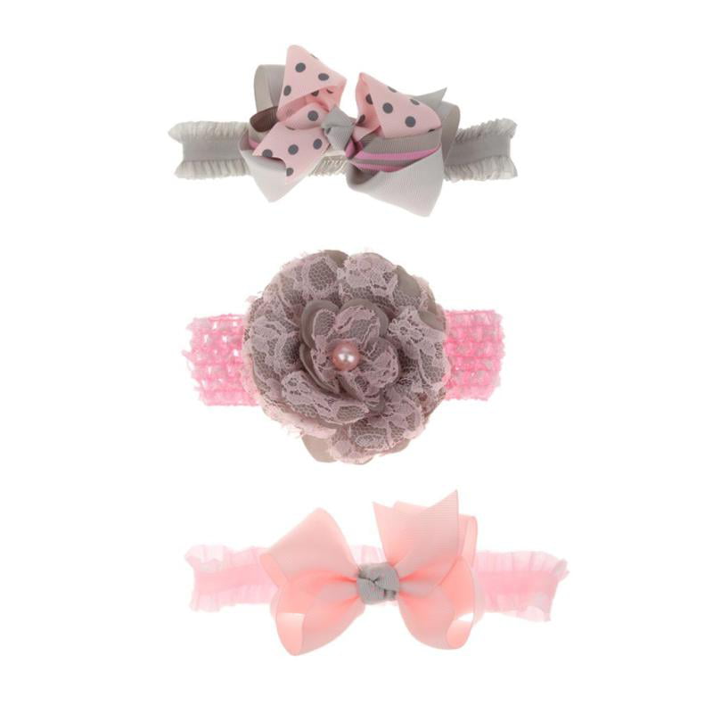 3pcs Newborn Baby Girl Toddler Elastic Lace Headbands Hair Bow Boutique Gift 