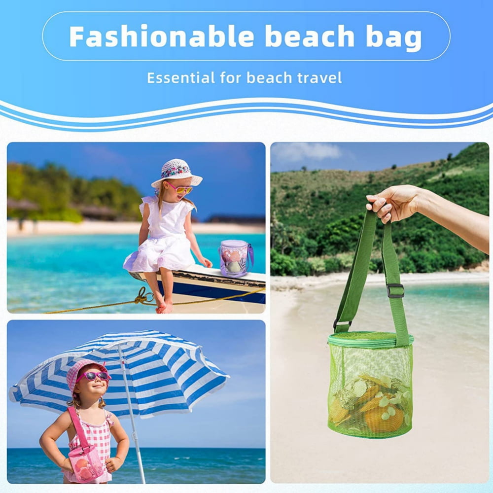 Mesh Beach Shell Bags Sea Shell Bags Kids Seashell Bags Collection Bag for Toys Swimming Accessories for Boys and Girls,4PCS