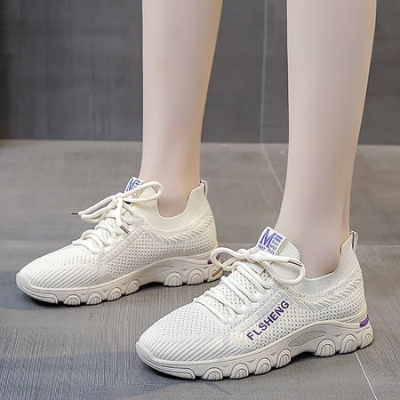 

Follure Sneaker For Women Casual Shoes Knit Detail Sport Shoes Mesh Lace Up Running Shoes