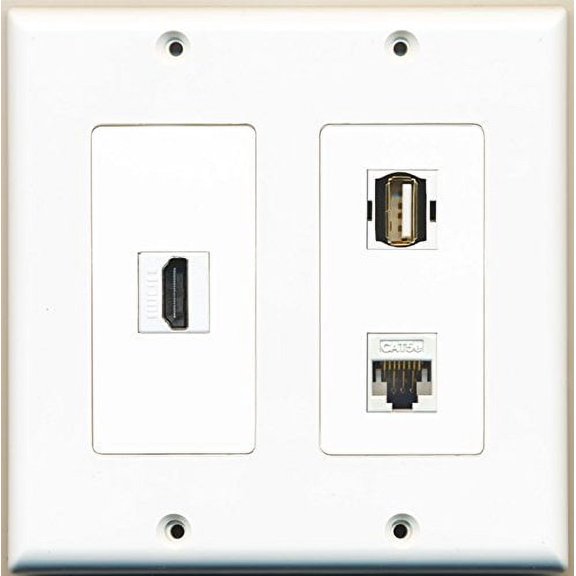 RiteAV - 1 Port HDMI 1 Port USB A-A 1 Port Cat5e Ethernet White - 2 Gang Wall Plate