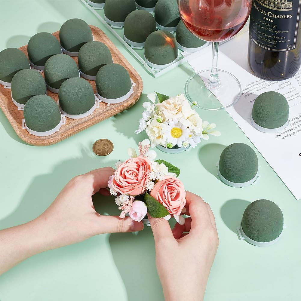 48Pcs Mini Floral Foam Holder Flower Foam Ball Holder with Adhesive Backing Small Round Florist Arrangements Flower Supplies