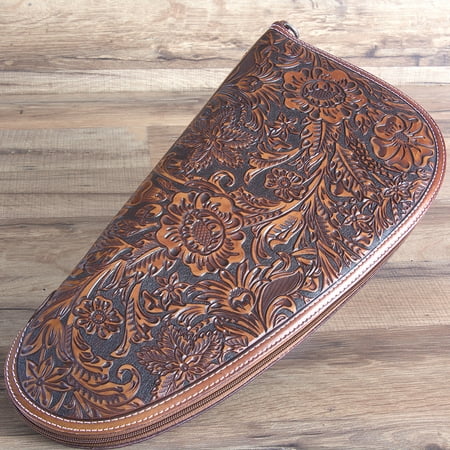 Bag Western Tooled Leather - M&F WESTERN LARGE NOCONA FLORAL TOOLED EMBOSSED LEATHER SAFE GUN CASE TAN