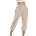 thumbnail image 4 of REALiKUN Womens Harem Pants Loose Fit Solid Color Cropped Pants Cinch Bottom Yoga Trousers Capri Leggings for Teen Girls, 4 of 8