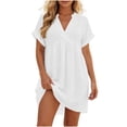 thumbnail image 4 of XuJwPNcy Womens Summer Dresses V Neck Short Sleeve Tshirt Dress Flowy Knee Length Beach Dresses Travel Vacation Outfits, 4 of 7